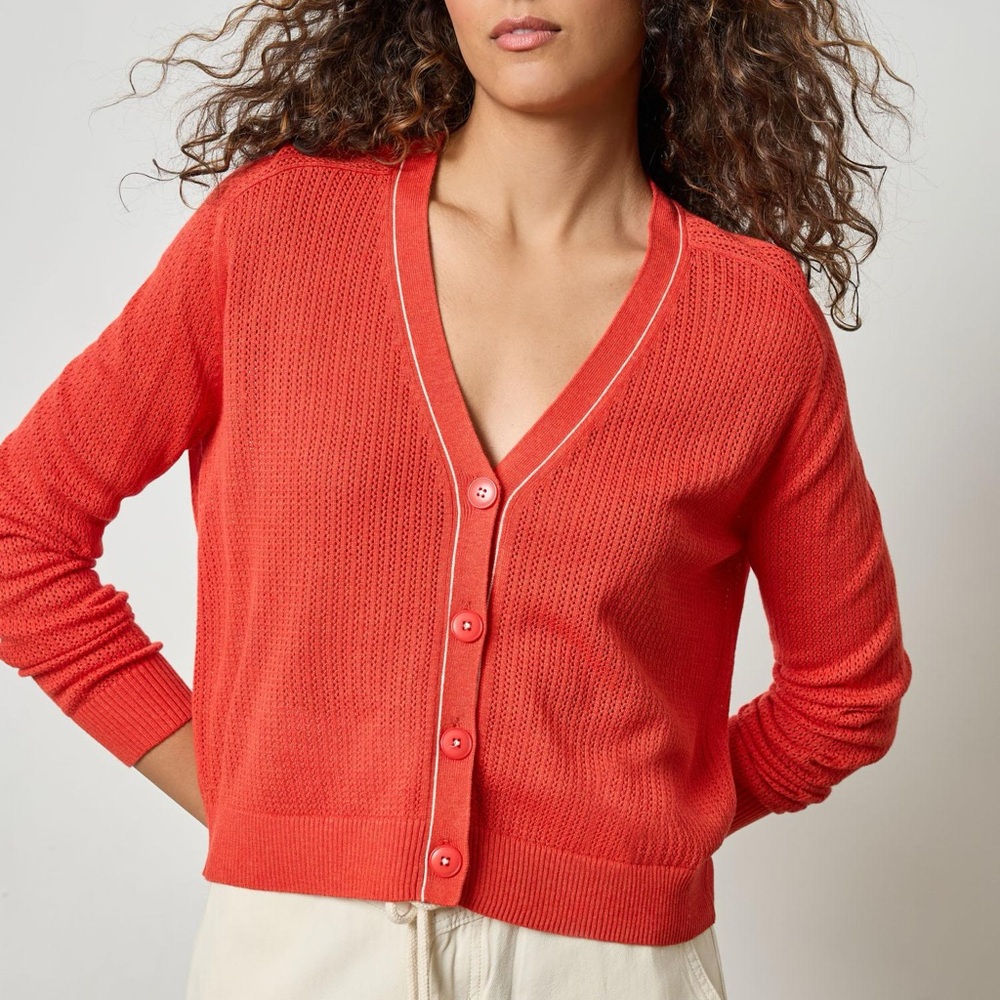 Lilla P Saddle Sleeve Pointelle Cardigan